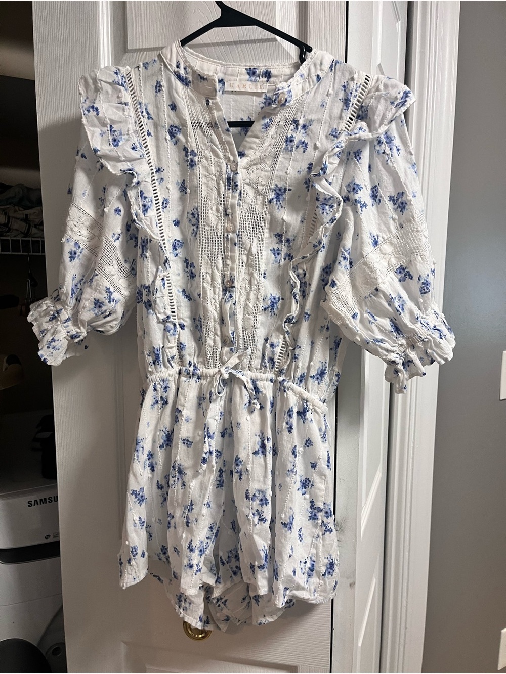 Fairycore vintage style KARLIE small floral romper shorts ruffles front tie